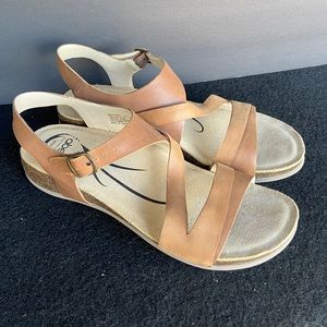 ABEO Brittany Tan Leather Wedge Sandals 9.5 N